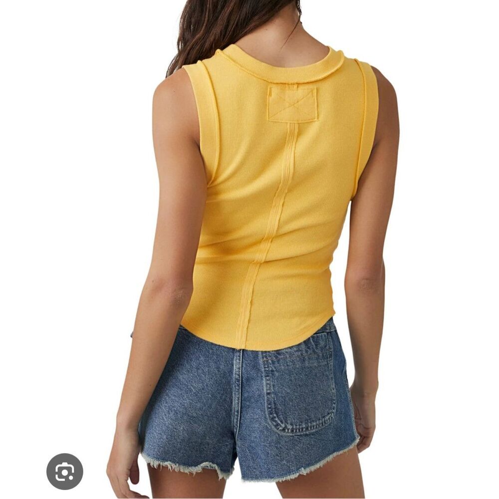 Free People We The Free Kate Ribbed Stretch Tank Top paradise yellow Womens S NE - Picture 3 of 5